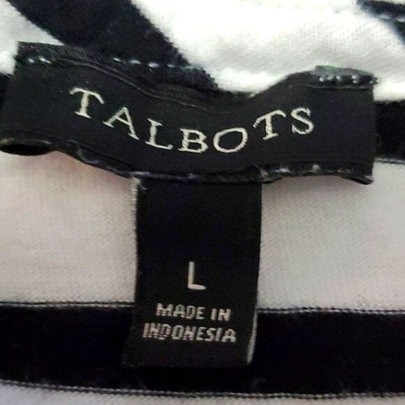 Talbots White & Black Stripes Square Neck Ruffled Pima Cotton Knit Top L - Picture 7 of 8